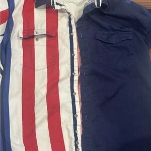 VTG Roper Rodeo Patriotic Western Button Up Short Sleeve Mens Large 16 1/2 35